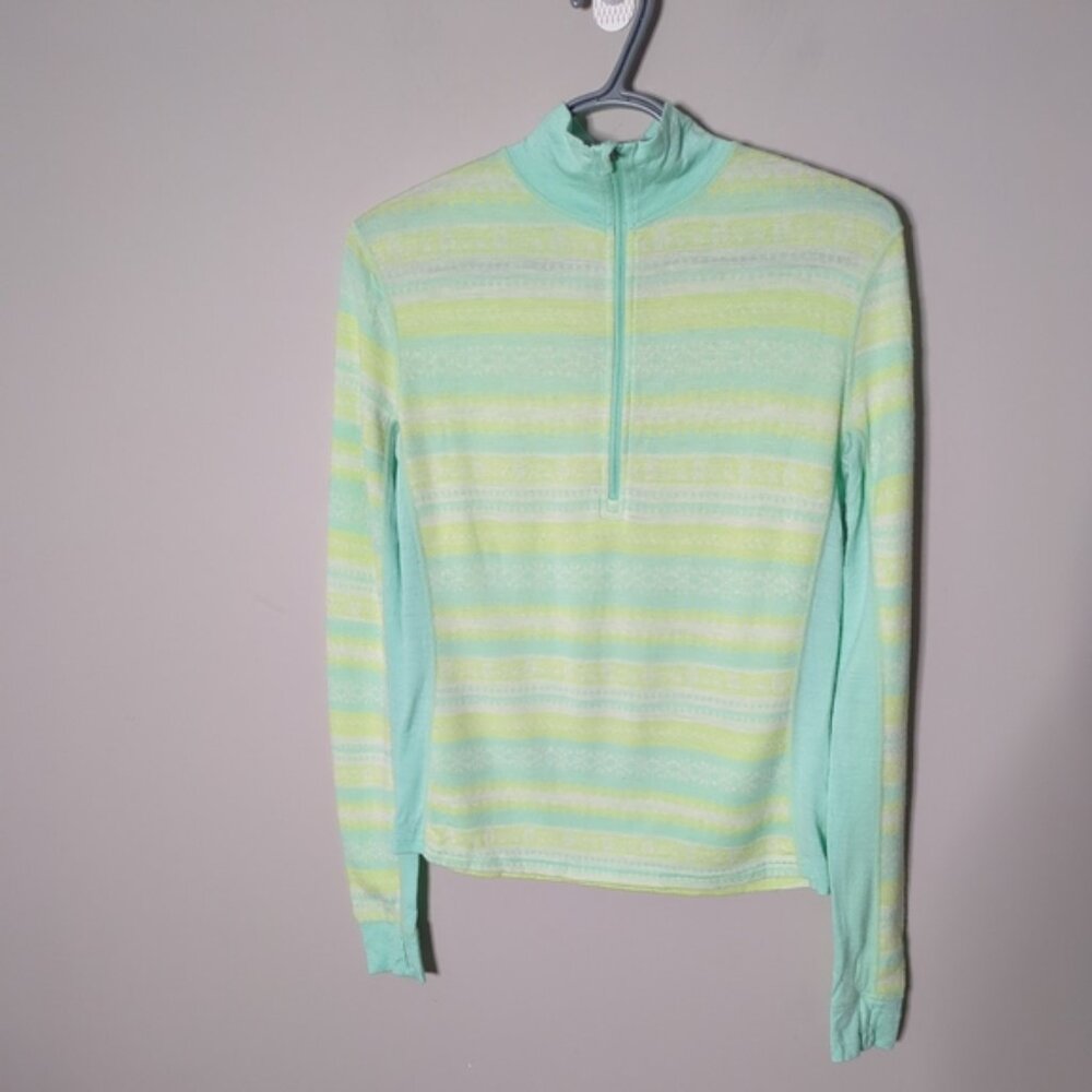 Dakini 1/4 Zip‎ Mock Neck Merino Wool Base Layer Long Sleeve Mint/Yellow Size Sm